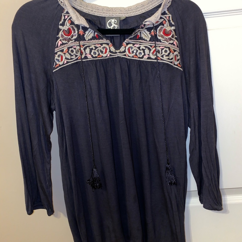 ANTHROPOLOGIE LONG SLEEVE EMBROIDERED BLOUSE - Picture 1 of 2